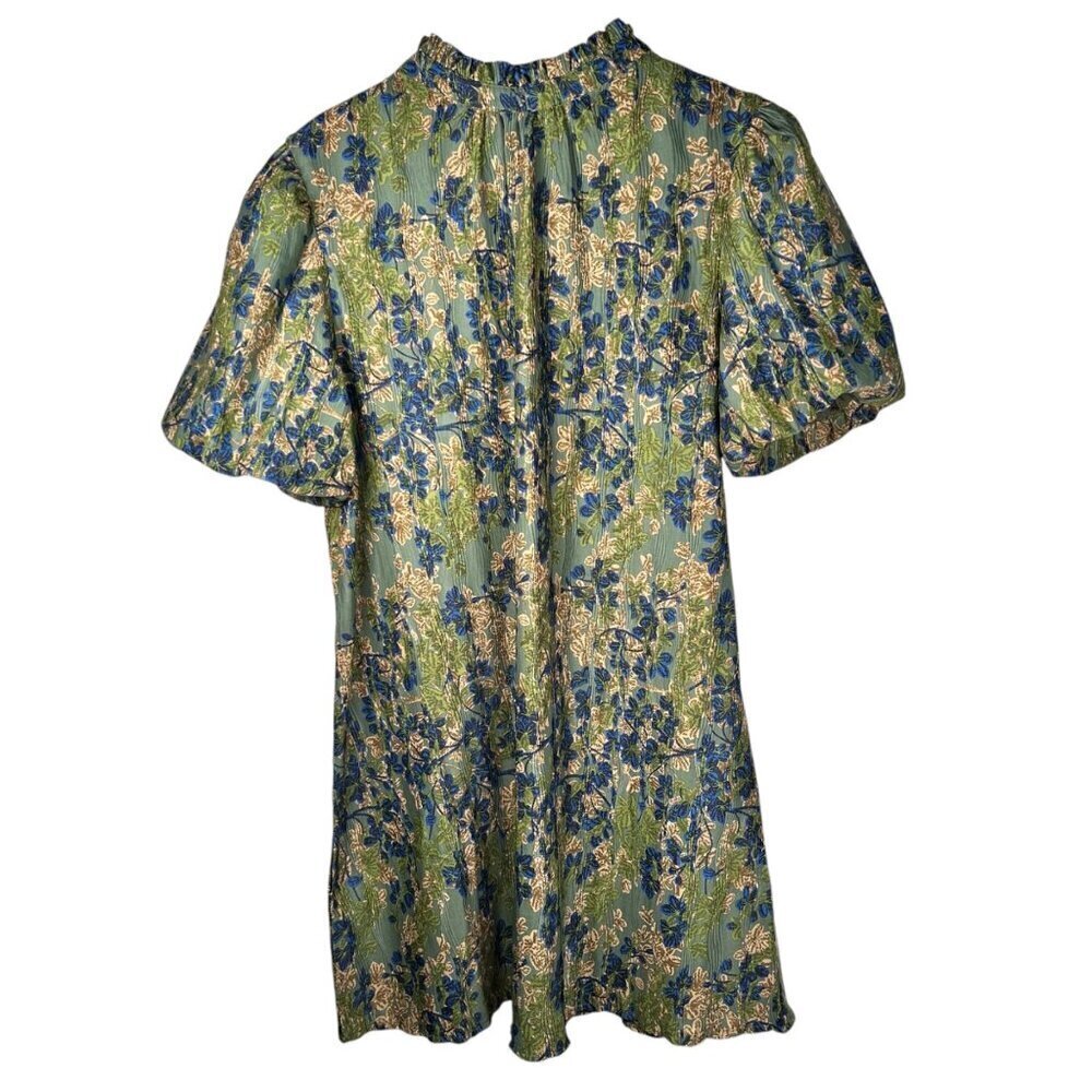 VOY Silk Bubble Dress Size Large Puff Sleeve Floral Party Brunch Wedding